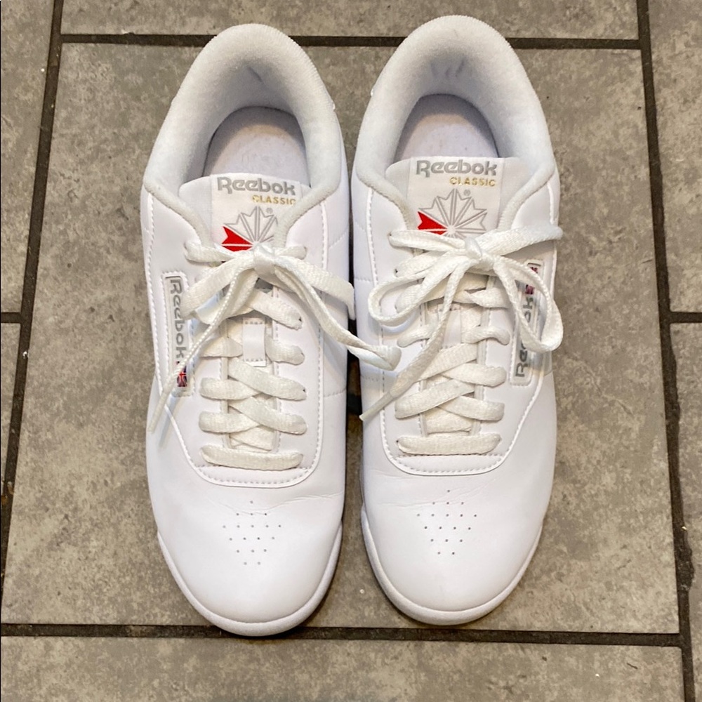 Reebok White and Red Classic Sneakers